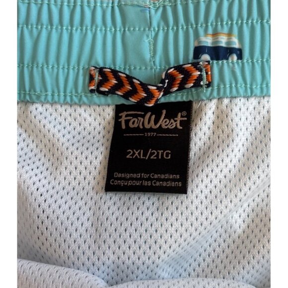 Far West Swim Shorts Mens Aqua Trunks Tropical Print Palm Trees Pockets Lined - Picture 10 of 11